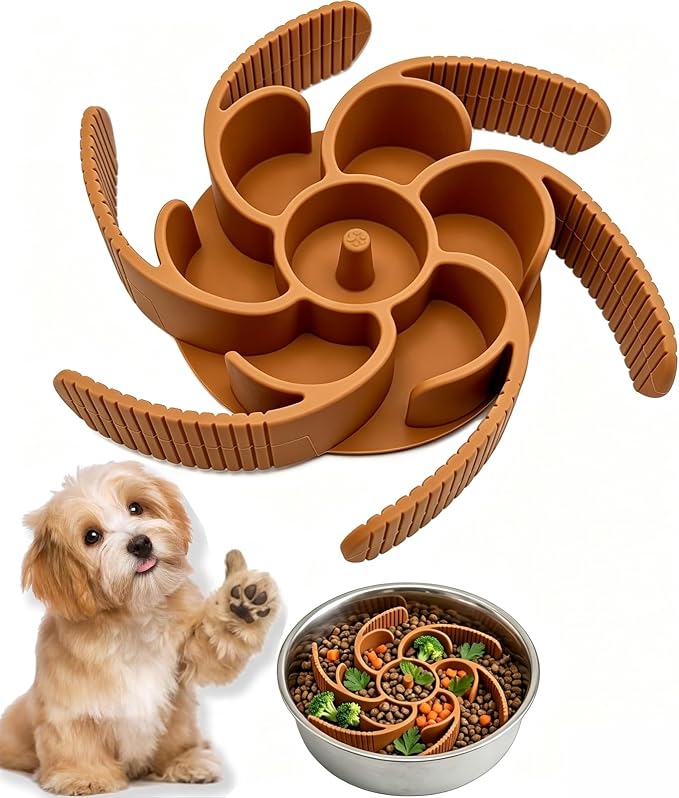 Slow Feeder Dog Bowls Insert Cuttable to fit 4.4"-7.5" Bowl Orange | Strong suction cups fit snugly,reduce fast eating,Food-grade silicone, dishwasher safe, for dogs and cats,daily mealtimes by Unknown