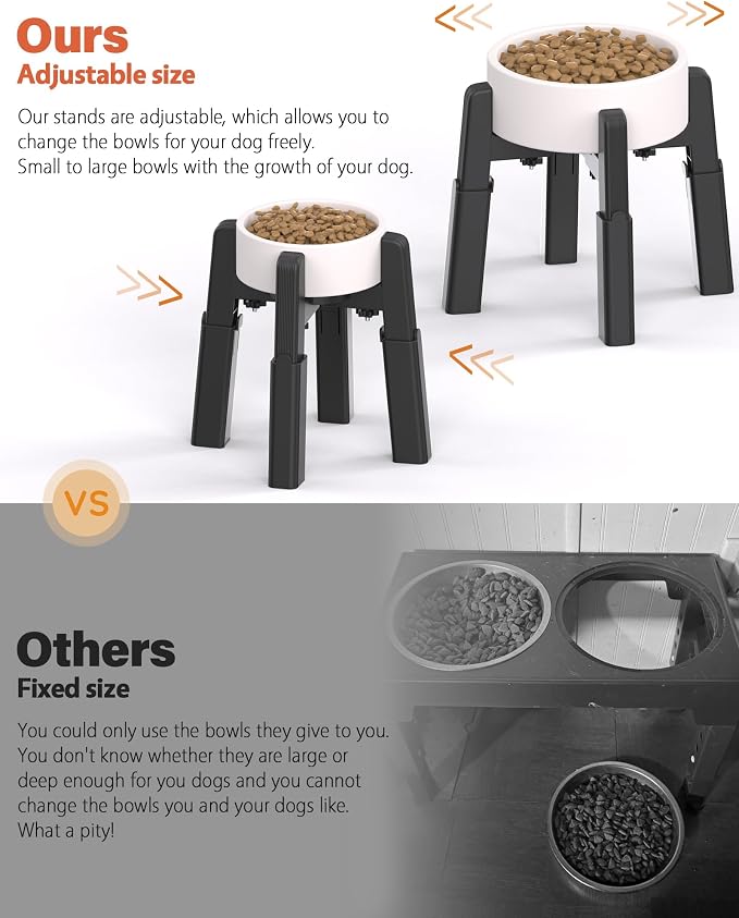 Dog Bowl Stand with Adjustable Height and Width [2 Pack, Stand Only] | Elevated Pet Water & Food Bowl for Medium Dogs, Stable and Anti-Slip Raised Bowl - Image 3