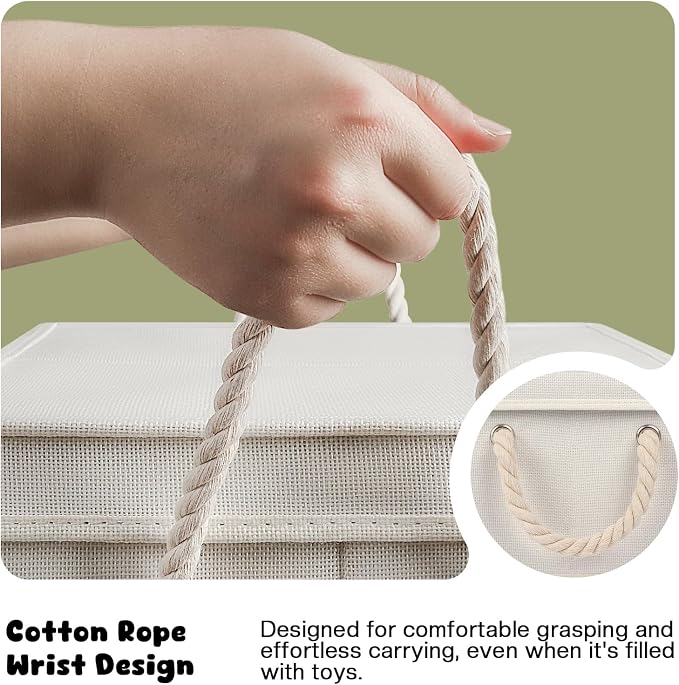 Dog Toy Basket with Double-Open Lid, Divided Dogs Basket for Toys, Collapsible Pet Toys Box, Dog Storage Organizer with 2 Divided Area, Puppy Toy Baskets with Rope Handles, Beige & Gray - Image 6