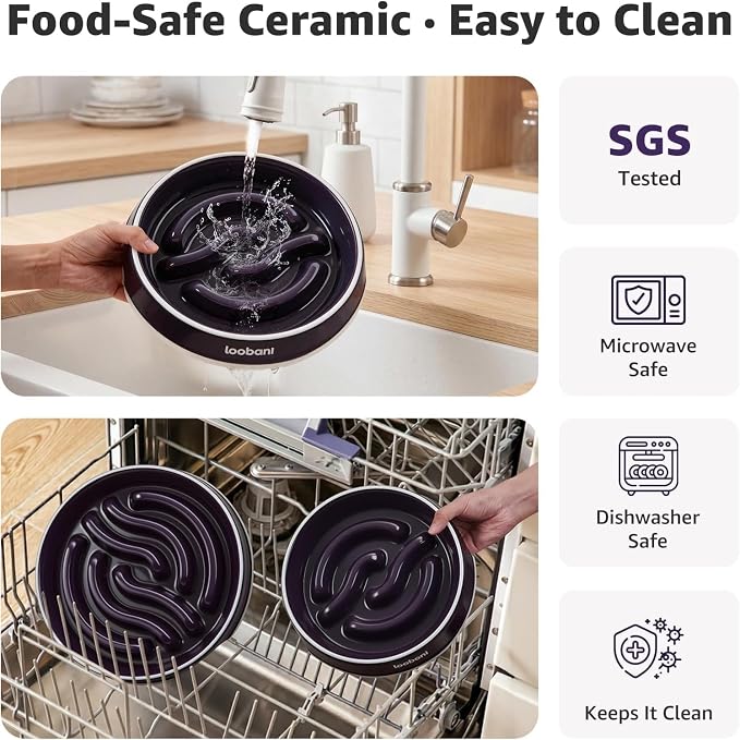 LOOBANI 4.5 Cups Ceramic Slow Feeder Dog Bowls Giant Dogs with Grip Handles | Heavy Ceramic, Stay in Place, Healthier Eating, Durable & Easy-Clean, Foam-Protected, Perfect for Fast-Eating Large Breeds - Image 6