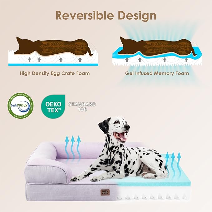 EHEYCIGA Orthopedic Small Dog Bed, Waterproof Memory Foam Washable Pet Beds | Non-Slip Bottom and Egg-Crate Foam Medium Dog Couch Bed with Washable Removable Cover, Lilac - Image 4