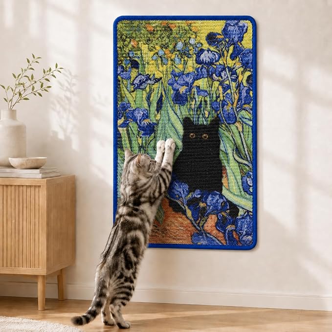 Art Sisal Cat Scratcher Mat, Cat Wall Scratchers for Indoor Cats | Wall Mounted Cat Scratcher, Natural Sisal, No-Drill Hook & Loop Setup, Floor or Wall Use, 23.6 x 15.7 Inch, Irises by LESISSMER