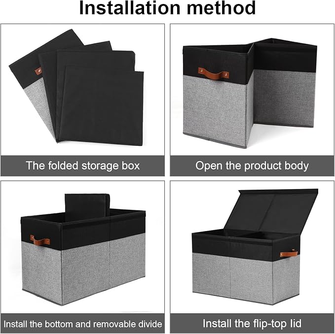 Large Toy Storage Box with Lid, Toy Chest Bin Boxes Basket with Dividers | Sturdy Toy Organizer Bin for Kids, Boys, Girls, Nursery, Living Room, Bedroom, Playroom 25"x13" x16"(Black and Grey) - Image 7