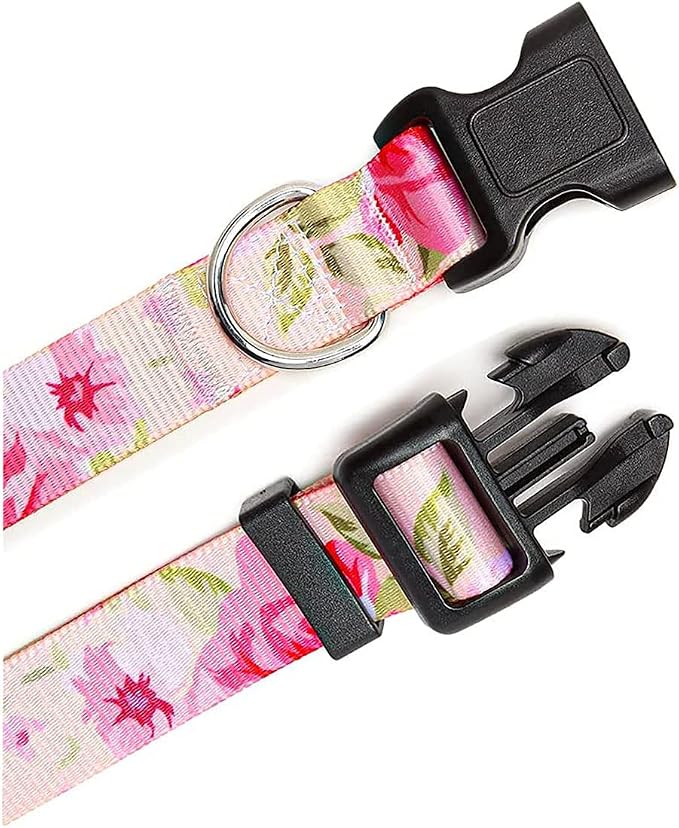 Mihqy Dog Collar and Leash Set, for Small Dogs, Pink Rose Set,XS | with Floral Patterns, Adjustable for Small Medium Large Dogs, Comfortable for Walks and Outdoor Hikes - Image 2