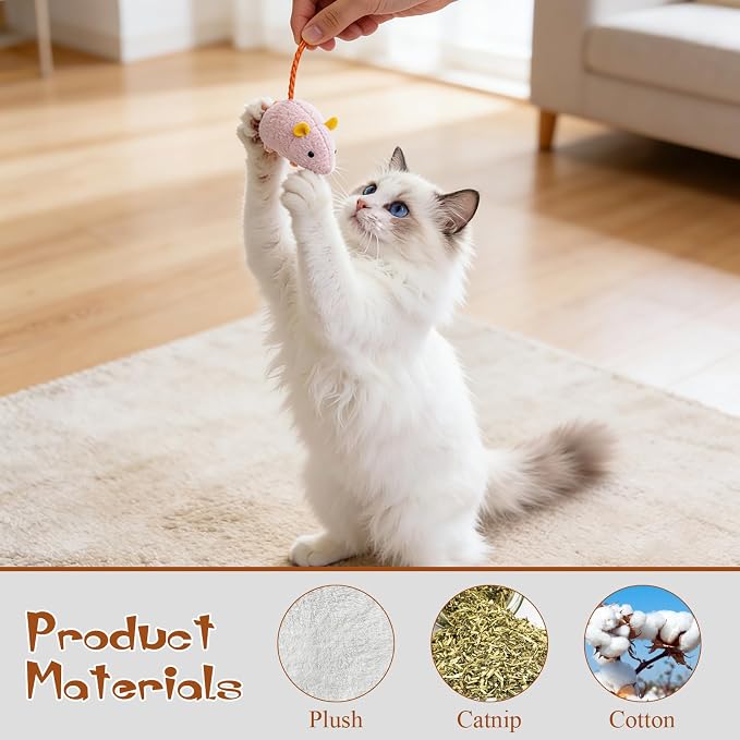 NAHSHON 15PCS Cat Mouse Toys Prefilled Catnip, 2.36” Plush Cat Mice & Animals Toy, Realistic Design Interactive Catnip Cats Toys for Indoor Cats Play Fetch (Assorted Colors) - Image 2