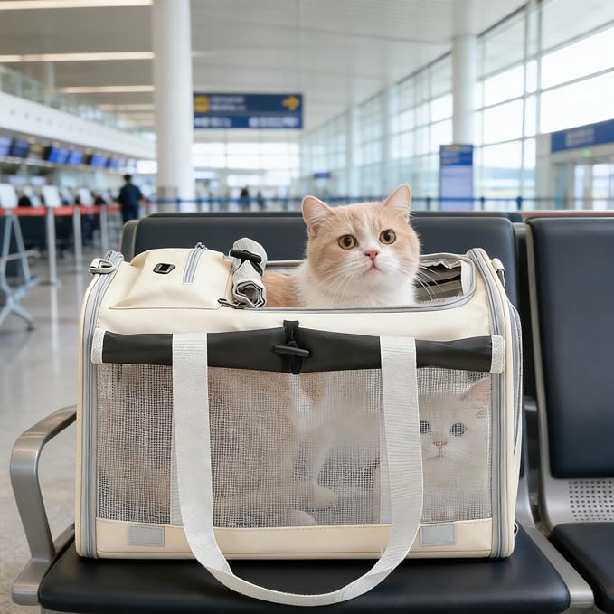 Pet Carrier Bag for Cats & Small Dogs, Airline Approved Travel Cat Carrier with Mesh Windows, Shoulder Strap & Removable Mat, Foldable Design for Home & Outdoor Trips - Image 6