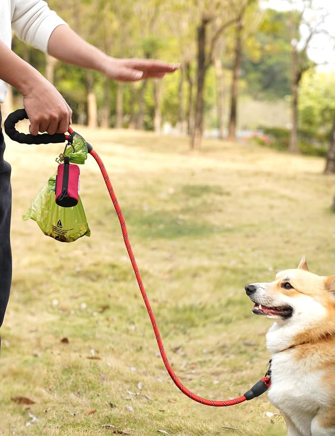 Gobeigo Dog Poop Bag Holder with Used Waste Bag Carrier(Red) | Large Opening for Easy Dispensing, Carabiner & Hook-and-Loop Strap Fits Any Leash, Includes 15 Unscented Waste Bags - Image 5