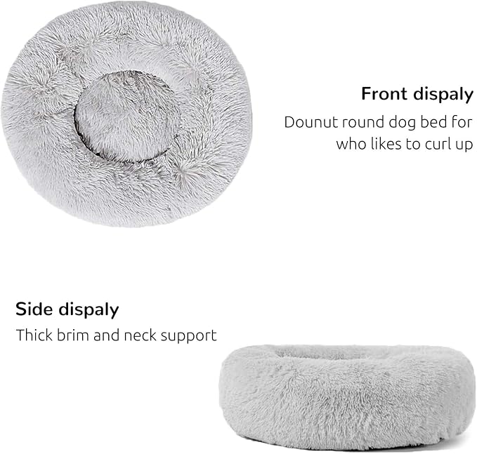 HACHIKITTY Calming Donut Cuddler Dog Bed, Round Fluffy Pet Bed for Large Dogs,Washable, Large, Gray, 30'' - Image 4