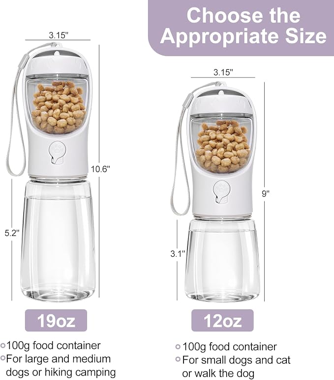 Portable Dog Water Bottle with Food Container, Drinking Bottle for Travel | 2 in 1 Dog Water Bowl, Leak Proof Pet Water Dispenser, BPA Free, Puppy Essentials, for Walking Hiking (White,19oz) - Image 3