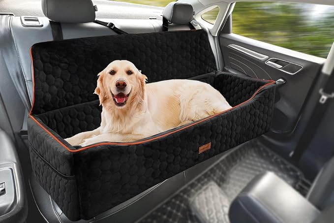 Dog Car Seat for Large Dogs Under 100LBS,Pet Booster Back Seat Removable Washable Pet Travel Safety with Safety Tethers & Storage Pocket (Black) by Qualityproductsqualityservice