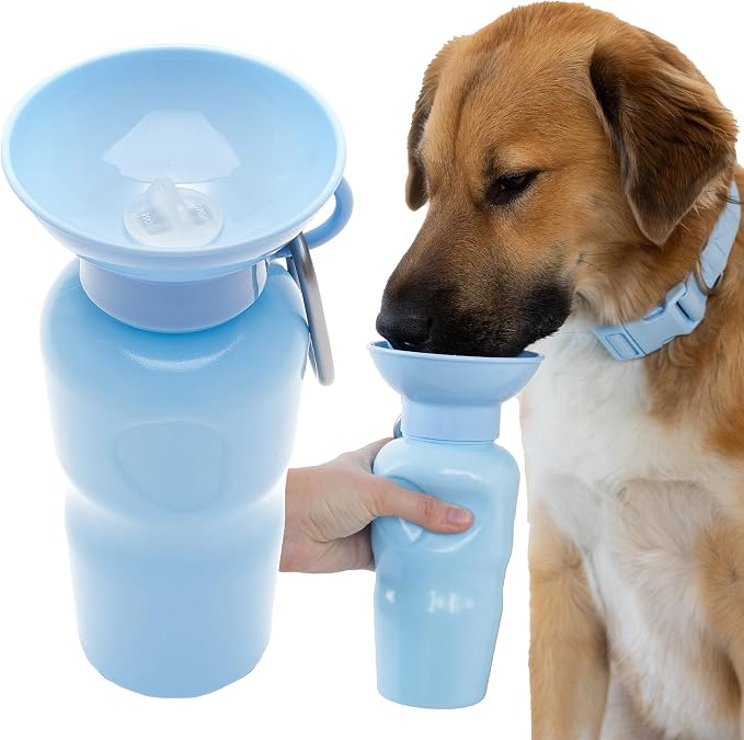 Springer Dog Water Bottle | Portable Travel Drinking Feeder Dispenser for Dogs & Puppies | As Seen on Shark Tank | Leak-Proof Bowl | BPA-Free | Outdoor Walking, Hiking & Travel | 22oz Blue by Springland