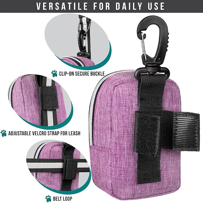 PetAmi Dog Poop Bag Holder for Leash, Waste Bag Dispenser Pet Pouch, Purple | Doggy Puppy Walking Accessories Travel Camping, Dog Treat Pouch Supplies Must Have, Doggie Poo, Jogging, Walks - Image 4