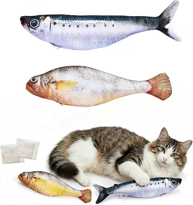 Realistic Floppy Fish Cat Toy with Catnip Toys for Cats Interactive Cat Toys for All Breeds Tap-Activated 3 Flapping Mode Sardine/Yellow Croaker,7.1 Inches,with Catnip,Rechargeable by Unknown