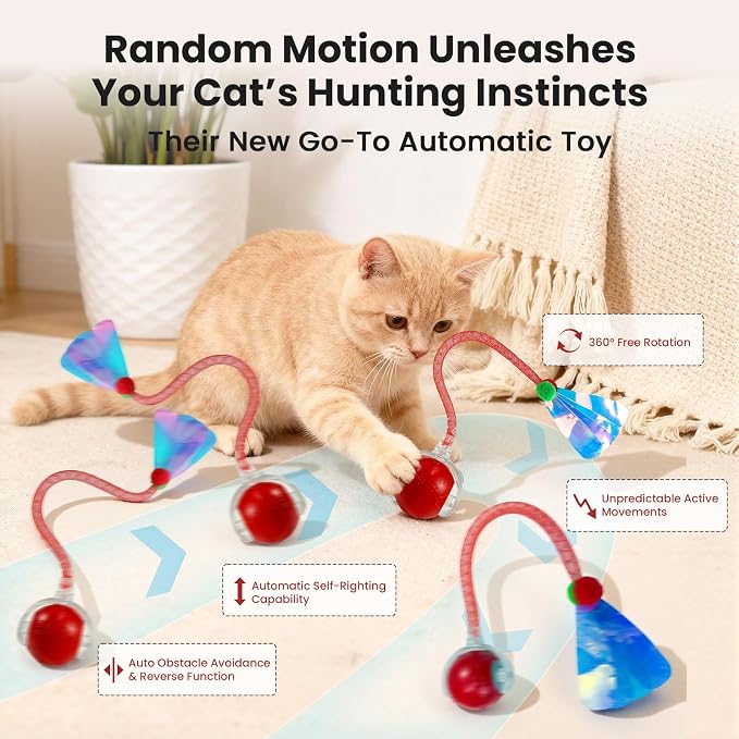 Rocfish Durable Interactive Cat Toys for Indoor Cats (red, 03) | Smart Automatic Cat Chase Ball Toy, Upgraded Speedy Tail Kitten Toy for Bored Indoor Adult Pets - Image 4