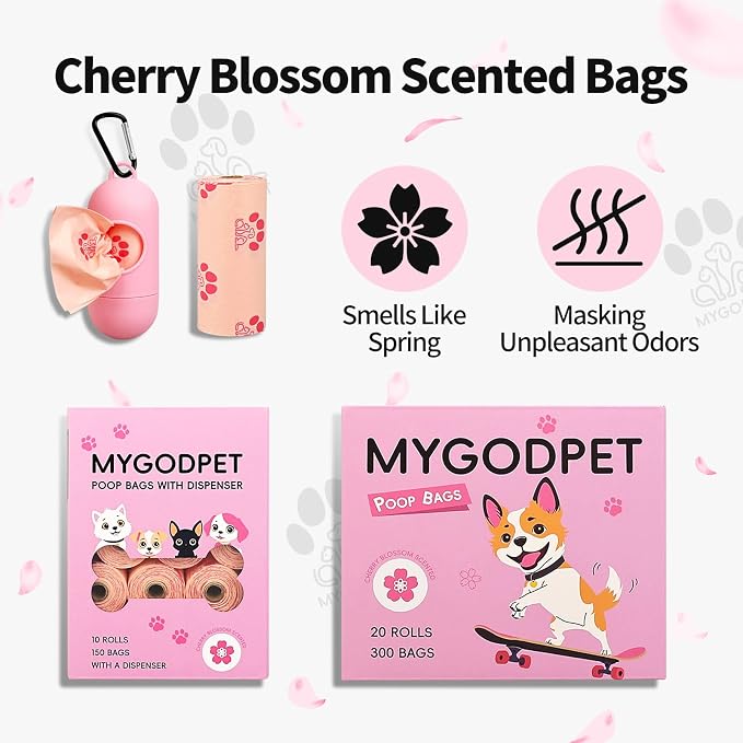Dog Poop Bags Rolls with Dispenser 150 Count Biodegradable Poop Bags for Dog and Cat Cherry Blossom Scented Waste Bag Leak Proof Doggie Poop Bag Doggy Trash Bag Pink - Image 6