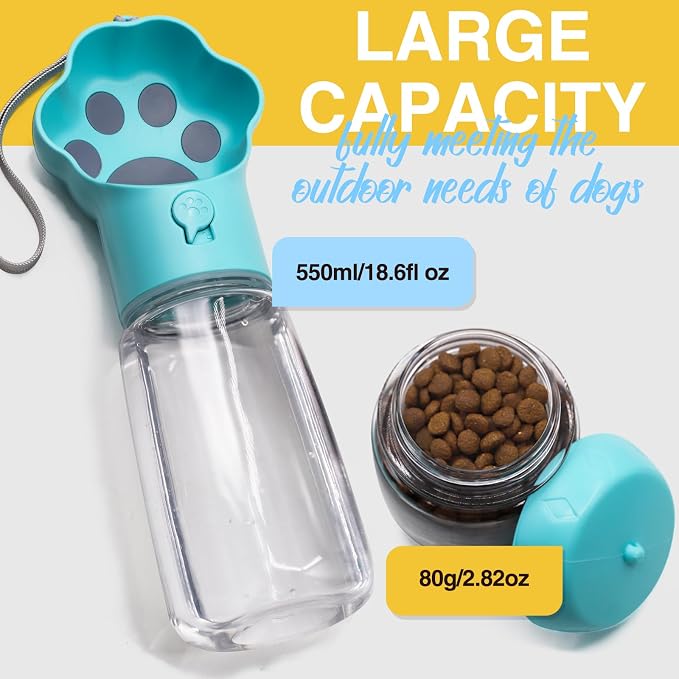 Dog Water Bottle with Food Container, Portable Pet Dispenser, Leak Proof, Hiking, Puppy Travel, Outdoor Activities(18.6 fl.oz/550ml, Blue) - Image 6
