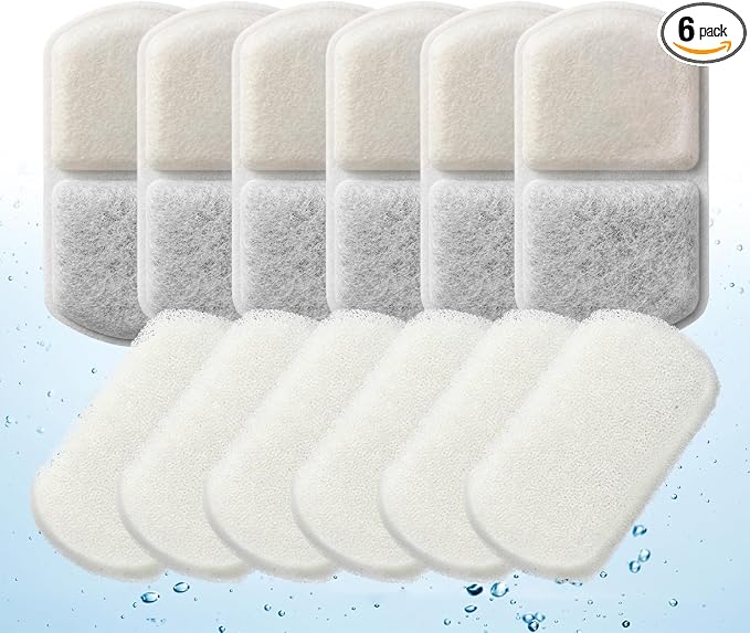 6 Pack Cat Water Fountain Replacement Filters and Sponges | For Adorabby 135oz/4L Pet Fountain and Dog Water Dispenser by adorabby
