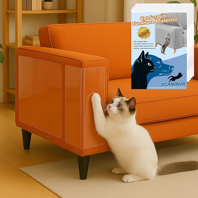 12 Pack Cat Scratch Furniture Protector Anti-Scratch Deterrent Tapes Premium Cat Couch Protector with Strong Stickiness No-Residue for Couch Doors & Walls by VCANIVR