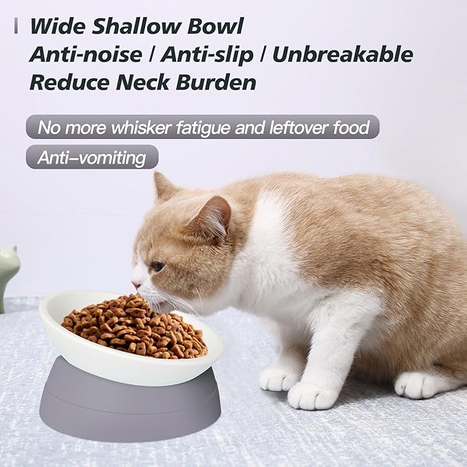 Ravitat 4Pcs Elevated Cat Food Bowl - Adjustable, Anti-Slip & Anti-Noise, Protects Pet's Spine, Thickened Plastic, 17 Oz - Image 2