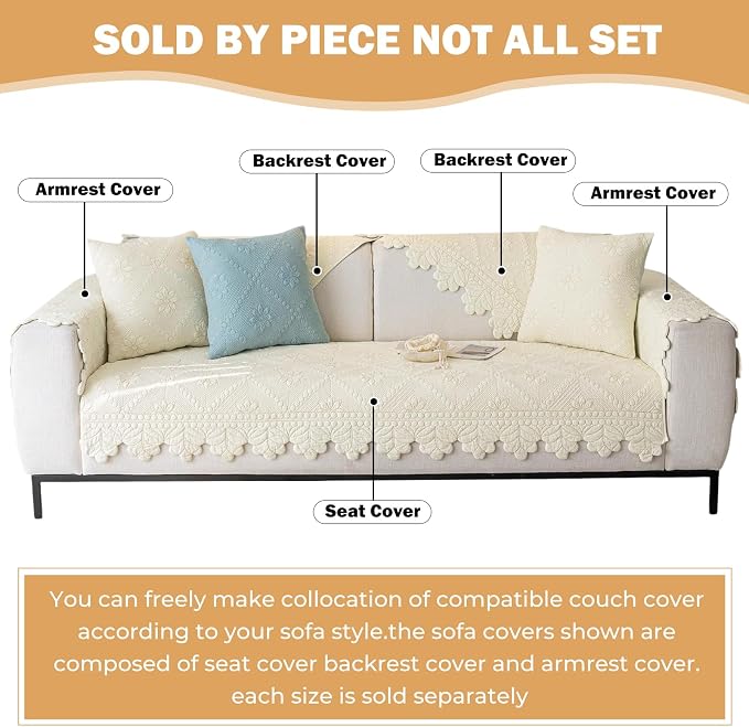 Cotton Quilted Dog Couch Cover for Sofa Farmhouse Rustic Embroidery Sectional Couch Cover Soft Anti-Slip Sofa Slipcover Furniture Protector for Kids, Pets (Ivory,28"x35") - Image 2