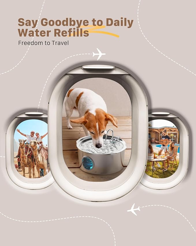 Dog Water Fountain for Large Dogs: Big Cat Water Fountain Stainless Steel -1.8Gal/7L Big Quiet Cats Water Bowl Dispenser- Pet Water Fountains for Dogs - 8 Filters + 8 Sponge Filters - GROOKPET - Image 7