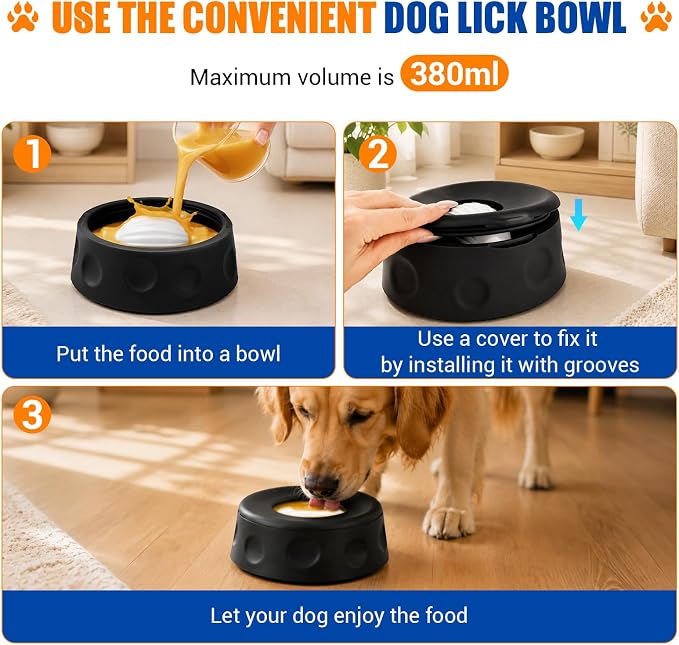 Slow Feeder Dog Bowl, Large Capacity Silicone for Medium & Large Dogs | Dog Lick Bowl with Rolling Ball for Liquid Treat, Snap-on Bowl Lid & Non-slip Suction Cup Base, Dog Lick Toys for Anxiety - Image 4