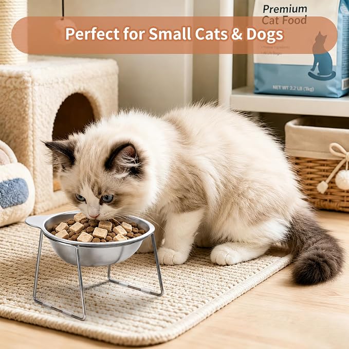 3 Pack Elevated Cat Bowls for Small Cats & Dogs, 15° Tilted Stainless Steel Raised Food Water Bowls, Whisker Fatigue Friendly Pet Dishes with Non-Slip Feet, Dishwasher Safe, 5.9 Inch - Image 6