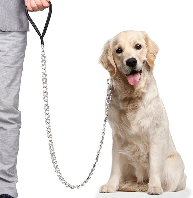 Premium Chain Heavy Duty Dog Leash, 4 ft. x 5.0 mm | Padded Handle for Large & Medium Size Dogs by CtopoGo
