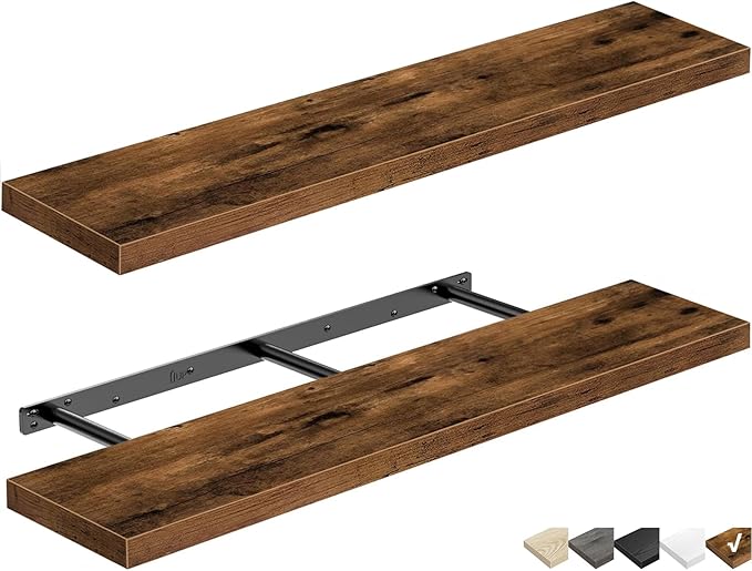 QEEIG Floating Shelves for Wall 39.4" Long - Wall Mounted Shelf Bathroom Kitchen Living Room Bedroom Farmhouse Home Decor Display Bookshelf Large 39.4 x 9.3 inch Set of 2, Rustic Brown (008-100BN) by QEEIG