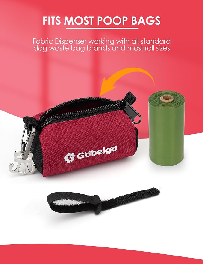 Gobeigo Dog Poop Bag Holder with Used Waste Bag Carrier(Red) | Large Opening for Easy Dispensing, Carabiner & Hook-and-Loop Strap Fits Any Leash, Includes 15 Unscented Waste Bags - Image 3