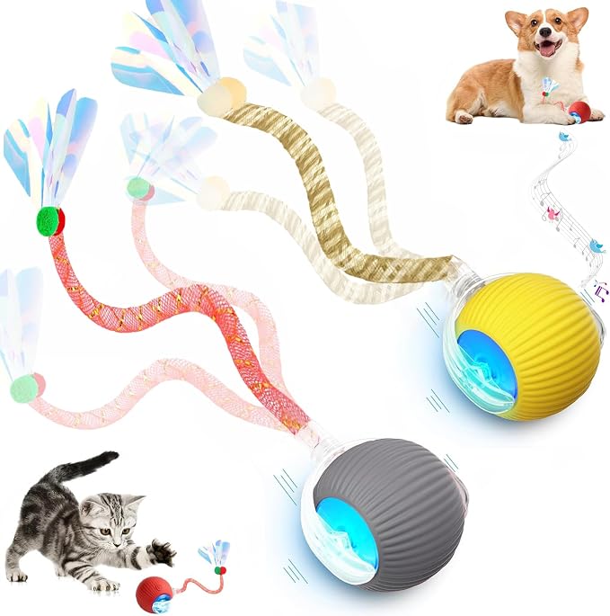 2 Packs Speed 2.0 Tail Interactive Cat Toys for Indoor Cats, Moving Cat Toy | Chirping & Motion Activate Cat Toy, Smart Kitten Toys Rolling Ball Moving Ball, Electric Dog Cat Ball for Enrichment Exercise by Unknown