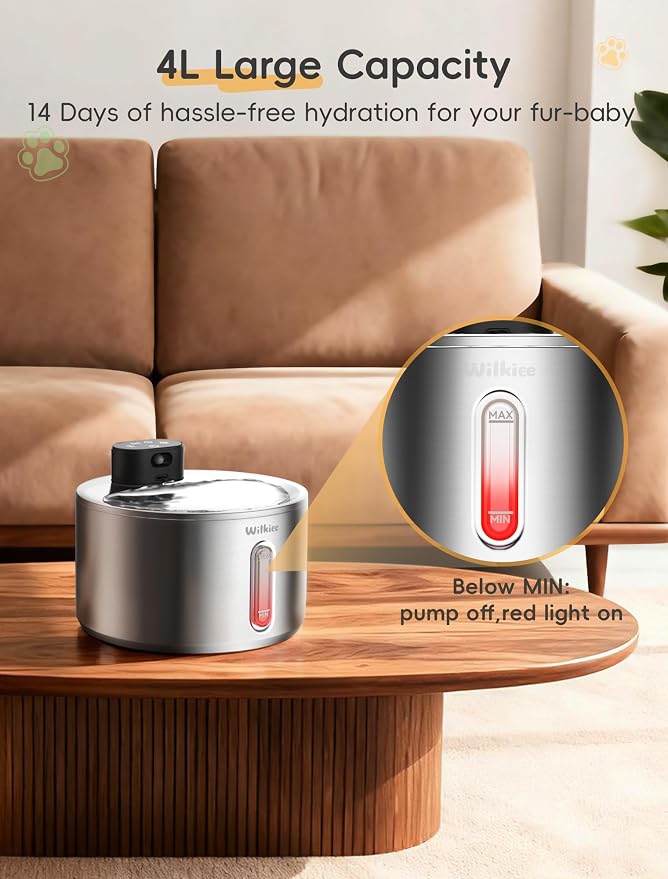 Stainless Steel Cat Water Fountain, Cordless Fountain for Cat & Dogs Indoor | 135fl.oz/4L Capacity, 4000mAh Battery, ultra-quiet - Image 3
