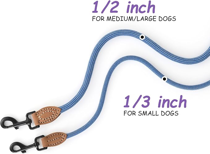 Mile High Life Dog Leash with Genuine Leather-Wrapped Ends, 4/5/6FT | Tangle-Free 360° Swivel Clasp Heavy Duty Rope Leash | Small Medium Large Dogs | Daily Walking (Blue White, 60 Inch, 1/3") - Image 3