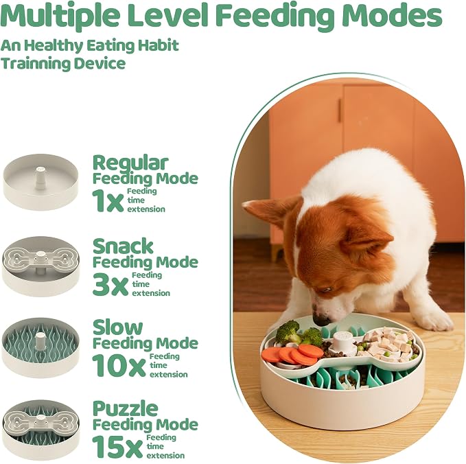 Puzzle Feeder Slow Feeder Dog Bowl for Large Dogs with Non-Slip Base - Adjustable Speed Design, Removable Puzzle Inserts & Dishwasher Safe, Green - Image 2