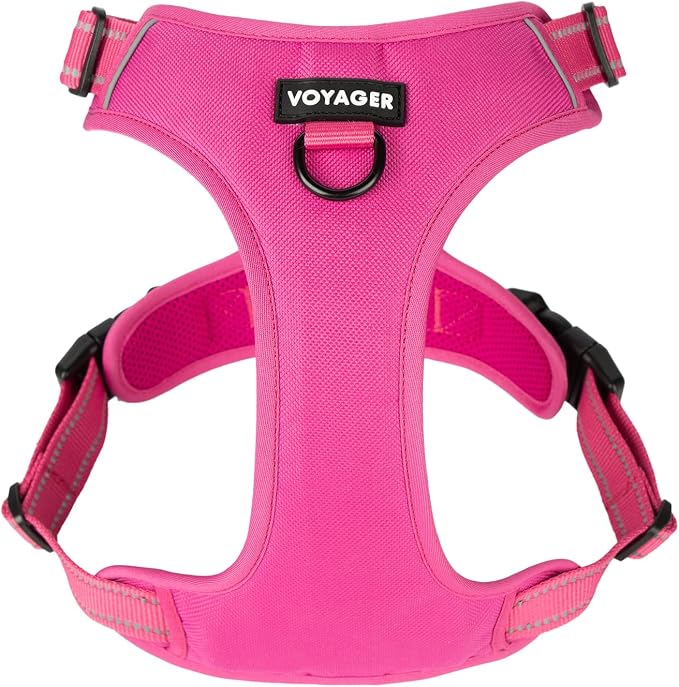 Voyager Dual Attachment No Pull Harness - Fuchsia, X-Large | 28 - 37" in Chest, No Pull Dog Harness, Fully Adjustable, 3M Reflective Technology, Front & Back D-Rings, Walking & Training by BestPetSuppliesLLC