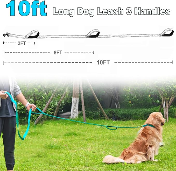 3 Handle Dog Leash 10FT Triple Handle Reflective Large Medium Dog | Multi Handles Heavy Duty Training Lead with Padded Traffic Handles for Control and Safety - Image 2