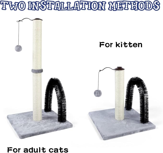 ANWA 32" Tall Cat Scratching Post with Arch Groomer, Natural Sisal, Gray | Natural Sisal Post for Indoor Cats Adults, Stable Cat Post with Plush Toys, Self-grooming Brush, Cat Furniture, Small Space - Image 6