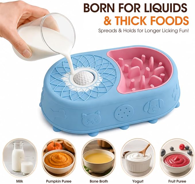Slow Feeder Dog Bowl with Lick Mat, 2 in 1 Silicone Feeding Bowl | Promotes Healthy Eating Habits and Engaging Mealtime Experience - Image 4