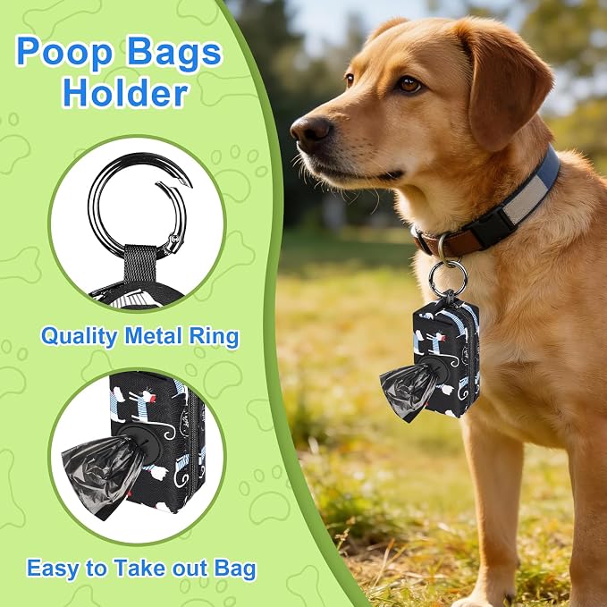 2pack Dog Poop Bag Holder with 2 Roll Bags Lightweight Zipper Dog Poop Bag Holders for Leashes Reusable Small Puppy Pet Waste Bags Dispenser Pouch with Clip Paw Pink/Purple - Image 2