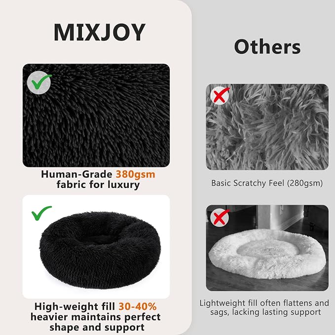 MIXJOY Orthopedic Dog Bed Comfortable Donut Cuddler Round Pet Beds Ultra Soft Washable Dog and Cat Cushion (20''/23''/30'') (27'', Black) - Image 4