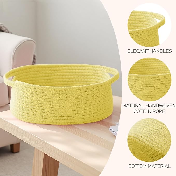 JMvicyroam Small Woven Basket, Empty Gift Basket, Yellow/2 Pack | Small Gift Basket, Cotton Rope, 12 x 8 x 40 in, Handles, Includes Ribbon and Bag, Birthday Gift Basket - Image 3