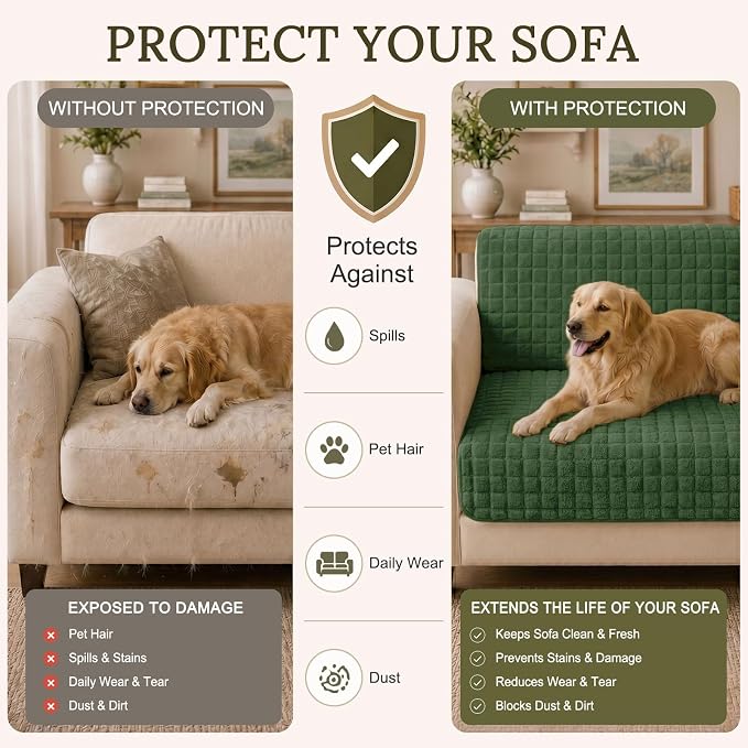 Smiry Velvet Couch Cover for Dogs, Non Slip Soft Sofa Protector for Pets | Washable Sofa Cover for Cats, Furniture Protector Against Pet Hair, Scratches, Fits Sectional Sofa(Dark Green, 36"x82.7") - Image 5
