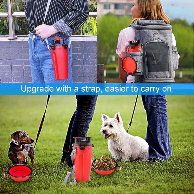 Dog Travel Water Bottle Collapsible Bowls, 2 in 1 Pet Food Container with Collapse Bowls, Outdoor Portable Water Bowls for Walking, Traveling, Camping and Hiking (Red) - Image 2