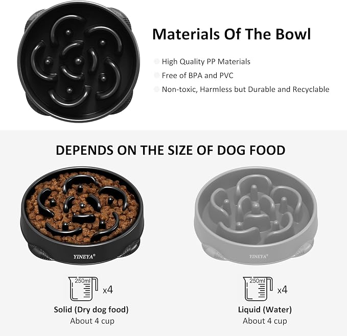 YINEYA 4 Cups Slow Feeder Dog Bowls Large Breed, Anti-Choking Pet Supplies, Maze Dog Food Bowl, Puzzle Feeder That Slow Down Eating 2PCS - Image 6