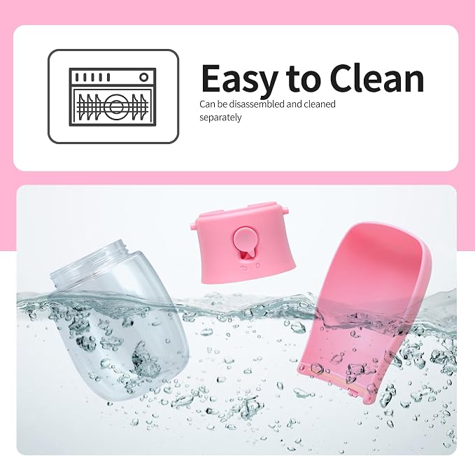Portable Dog Water Bottle 10oz Pink | Foldable pet water dispenser, food grade plastic, ease to use for outdoor walking, hiking, travel - Image 8