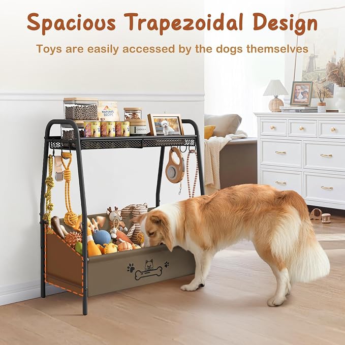 Lomivra Large Dog Toy Basket (23.6"x11.2"x9.7"), Dogs Toy Bin with Storage Organizer, Trapezoid Toy Box for Dog Stuff Accessories, Pet Toy Storage Holder Chest for Cat Dogs Essential Supplies（Brown） - Image 8