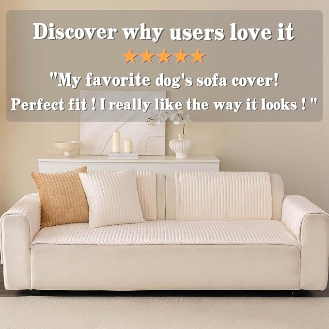 Velvet Washable Dog Couch Cover, Non-Slip Waterproof Pet Sofa Protector for2-Cushion Sectional, L-Shaped Sofa & Loveseat, Machine Washable(1PC/27.6"x59.1",White) - Image 6