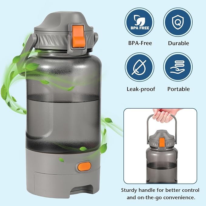 Outdoor Dog Water Bottle 50oz Leakproof Portable Pet Water Dispenser with Handle for Travel Hiking Camping Beach Trips BPA Free Must Have for Active Pets (Grey) - Image 2