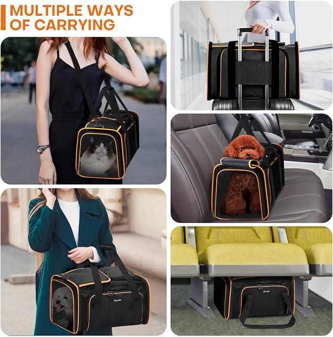 Pet Carrier, Large Soft Sided Expandable Travel Carrier with Steel Frame, Anti-Scratch Mesh, Removable Fleece Pad and Pockets for Cats, Dogs and Small Animals up to 15 lbs (Black, 4 Sides Expandable) - Image 2