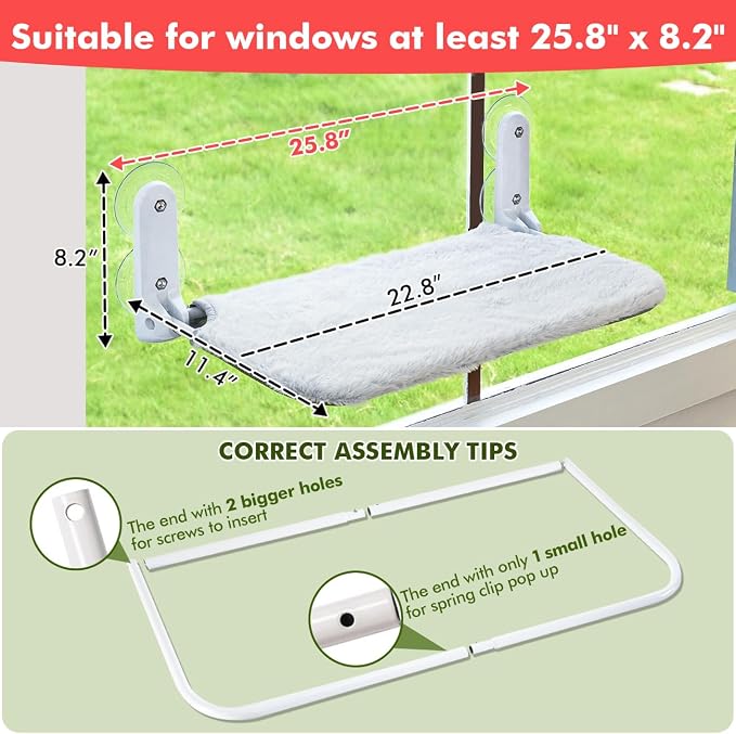 Zoratoo 2PC Cat Window Perch, Foldable & Cordless with Metal Frame, L Gray | 2-in-1 Reversible Cover, Removable for Machine Wash, Stable Window Resting Seat with Large Suction Cups for Indoor Cats - Image 4